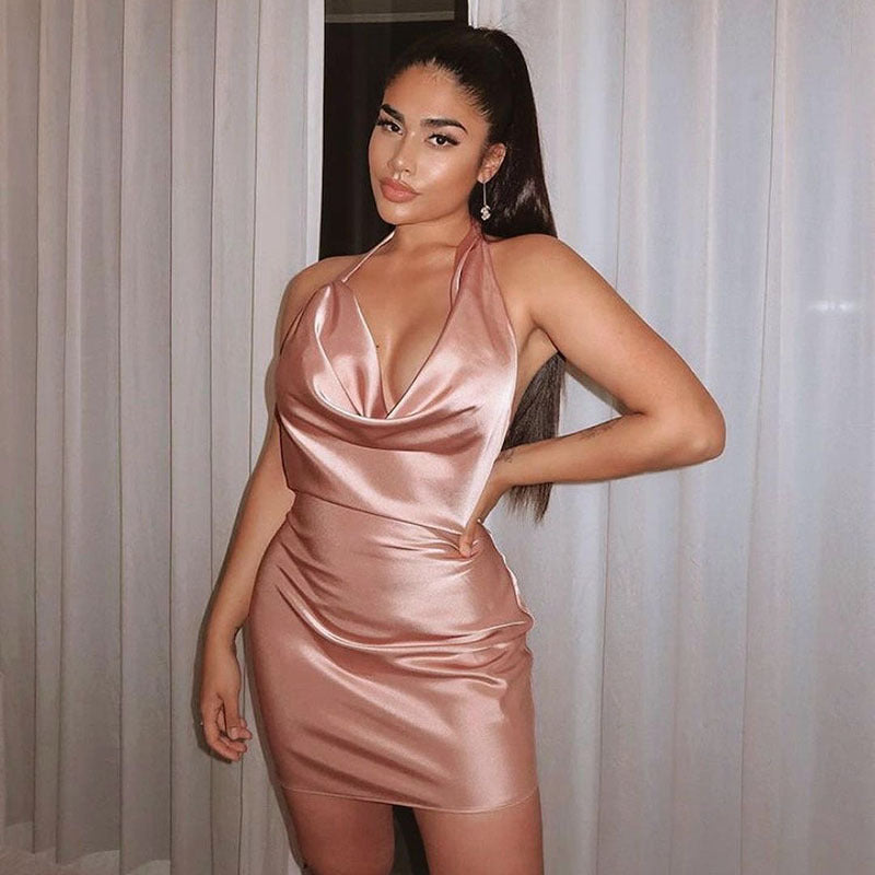 Satin V Neck Dress