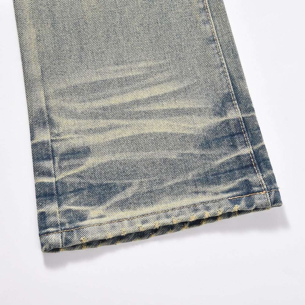 DISTRESSED SCRATCHES DENIM STRAIGHT-LEG PANT