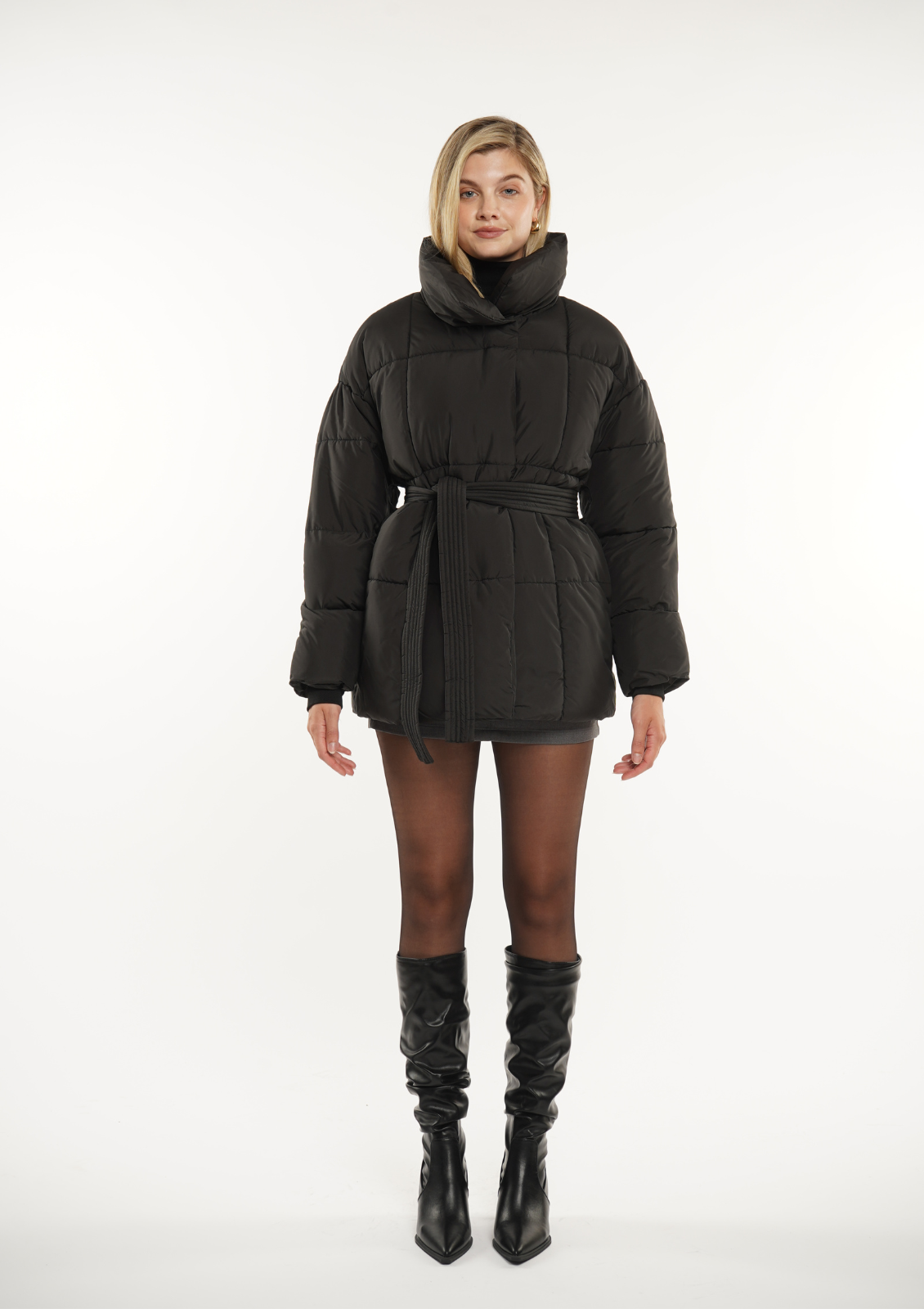 Mid Length Belted Puffer Jacket