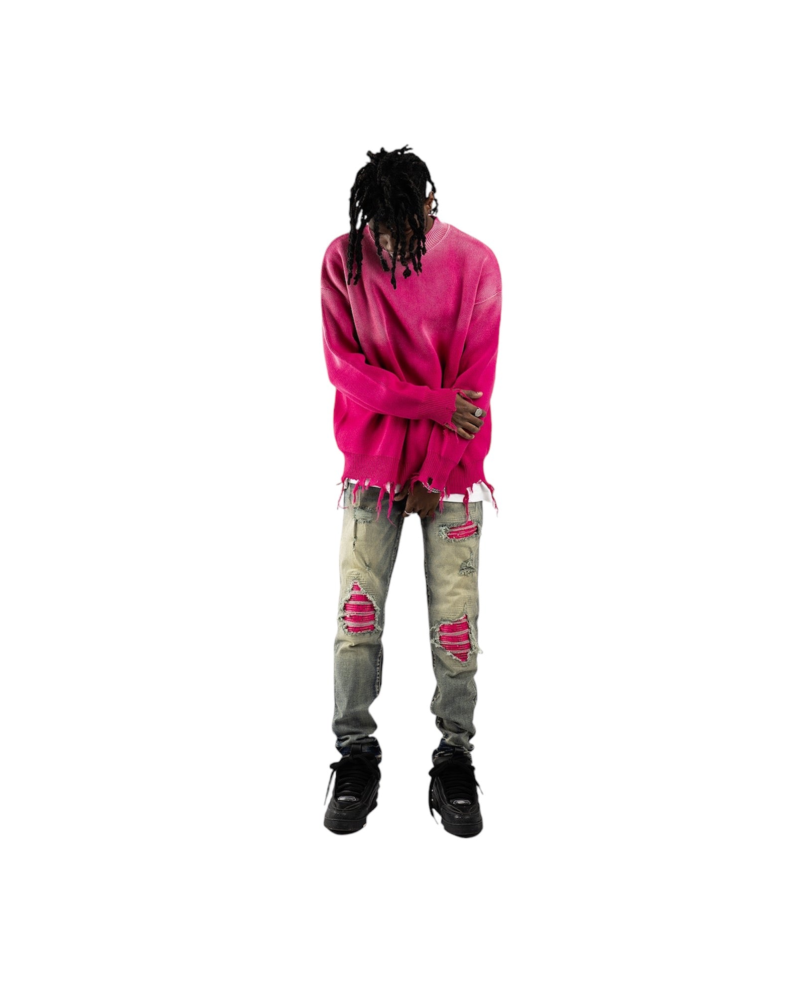 PINK OPIUM DISTRESSED SWEATER