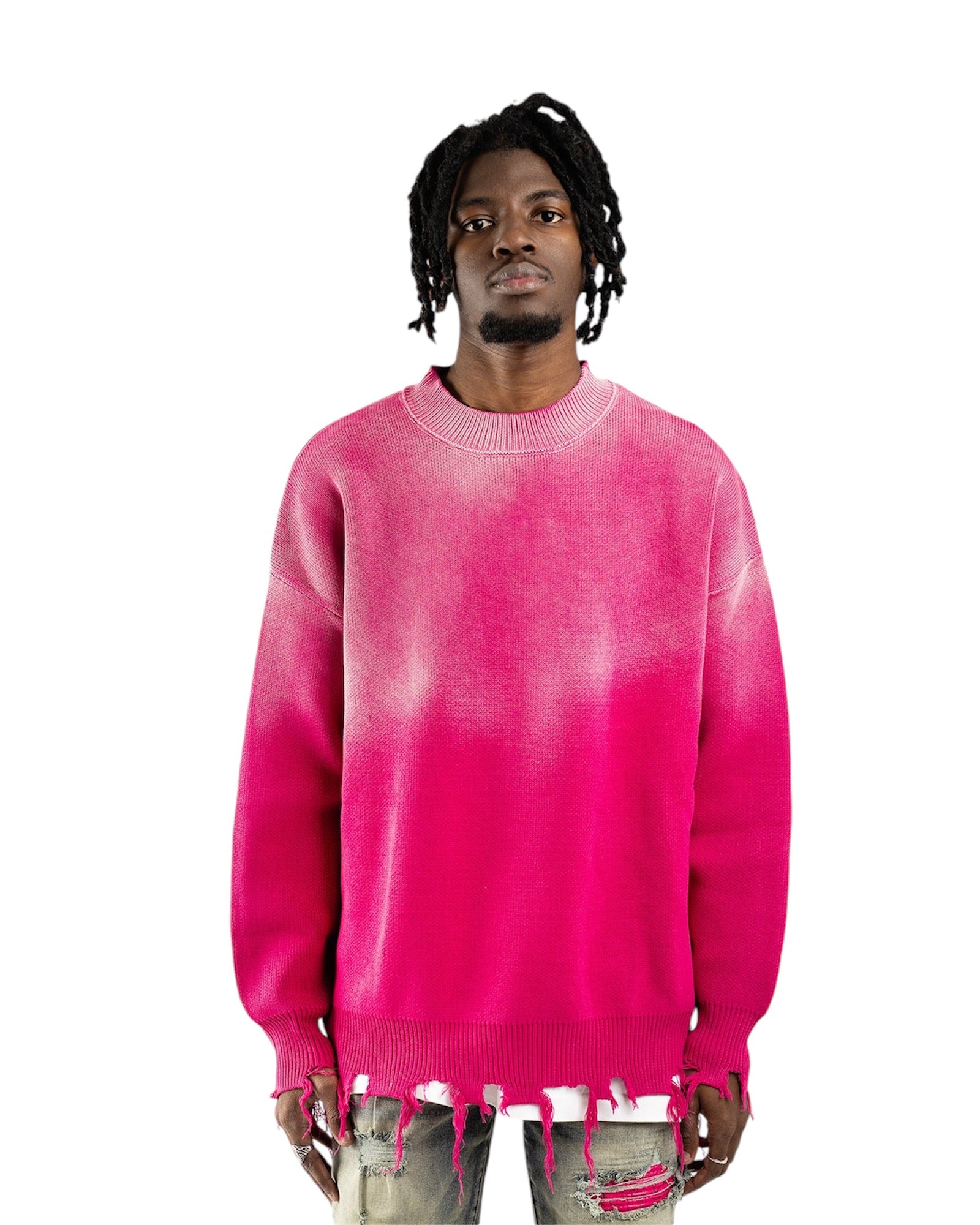 PINK OPIUM DISTRESSED SWEATER