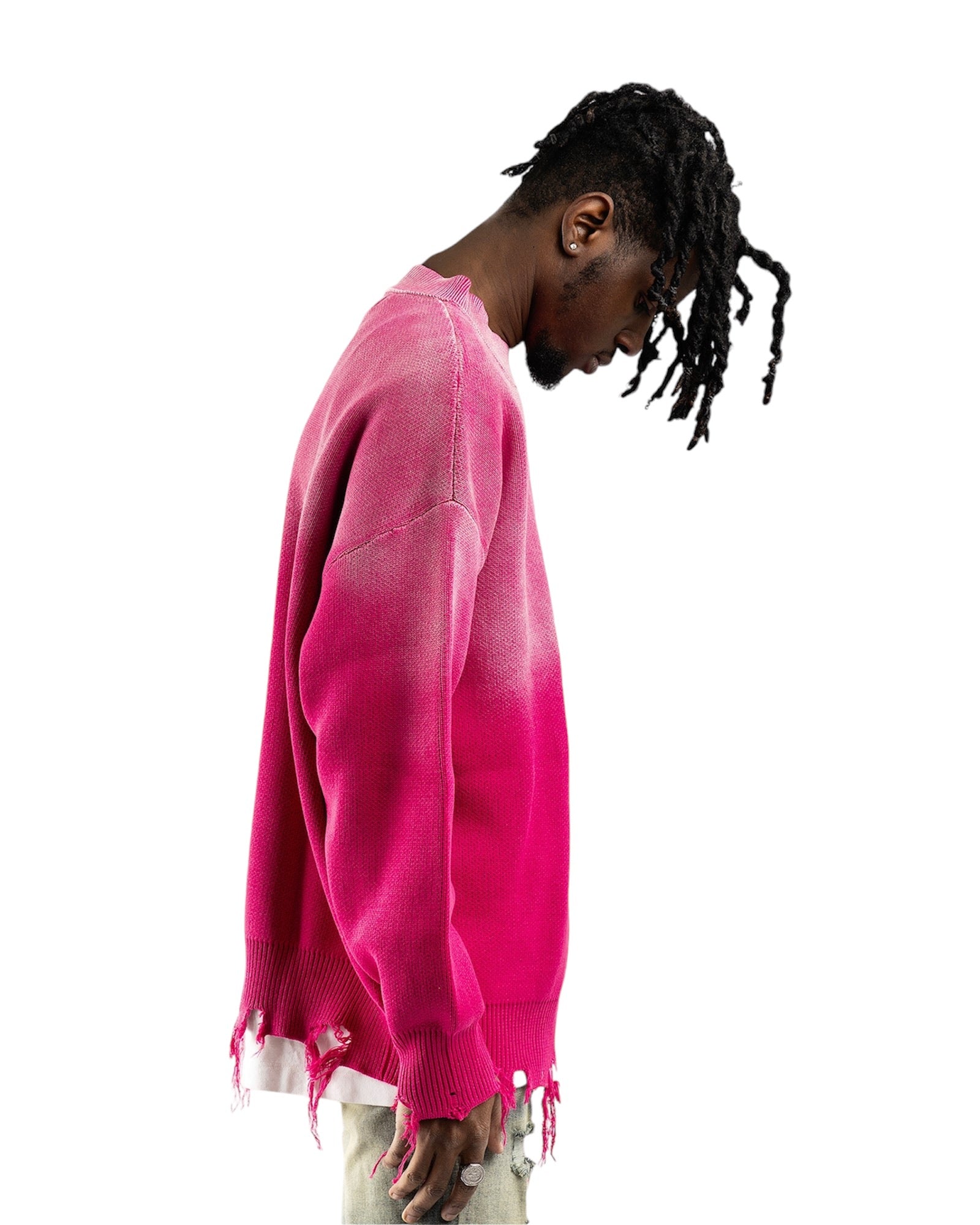 PINK OPIUM DISTRESSED SWEATER