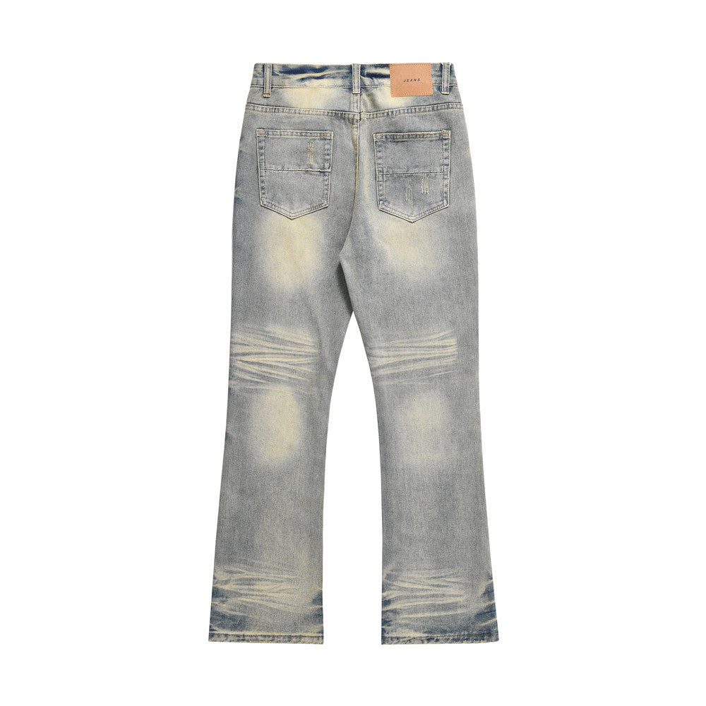 DISTRESSED SCRATCHES DENIM STRAIGHT-LEG PANT