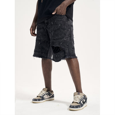HOLES WASHED DENIM SHORT